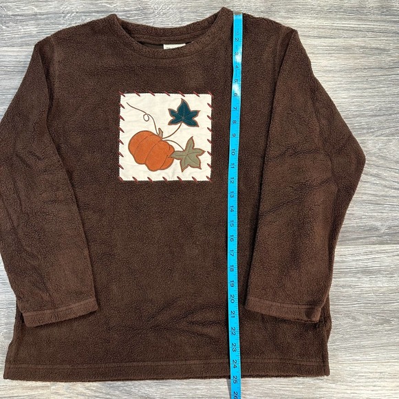 VTG 90s Crewneck Granny Fleece Quilted Patched Fall Harvest Brown Sweater Size S - Picture 5 of 8